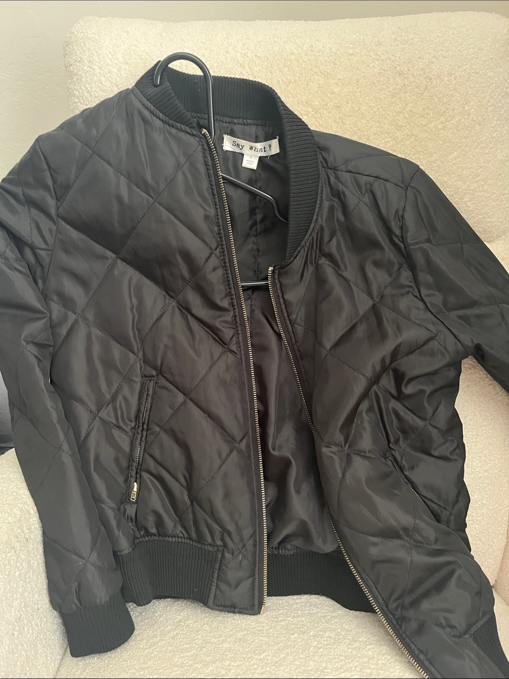 Say What? Black Quilted Bomber Jacket
